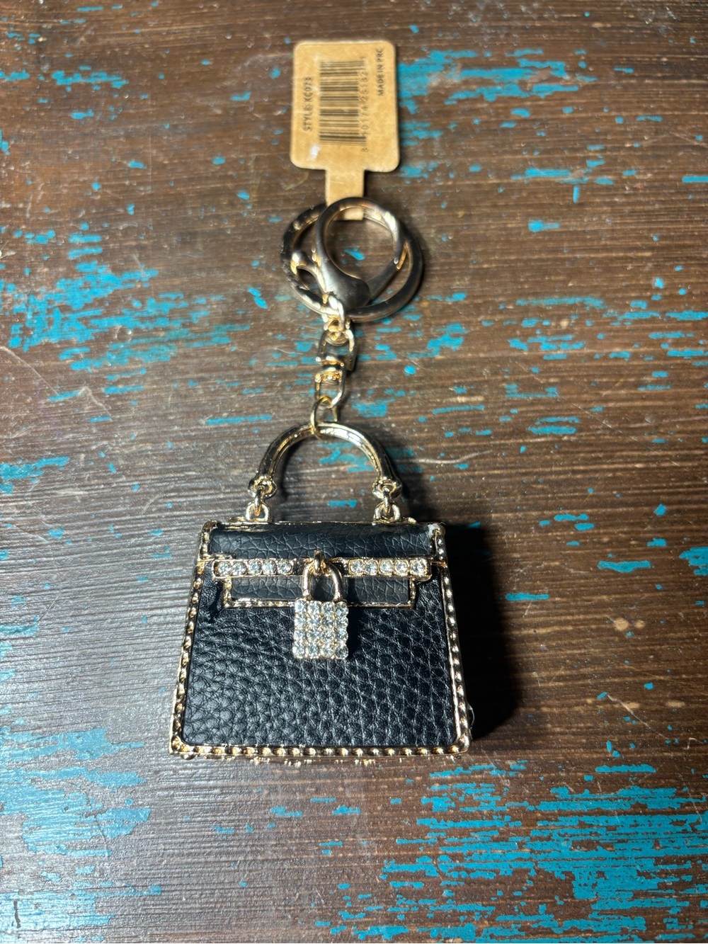New Black Crystal-Accent Handbag Keychain Bag Charm